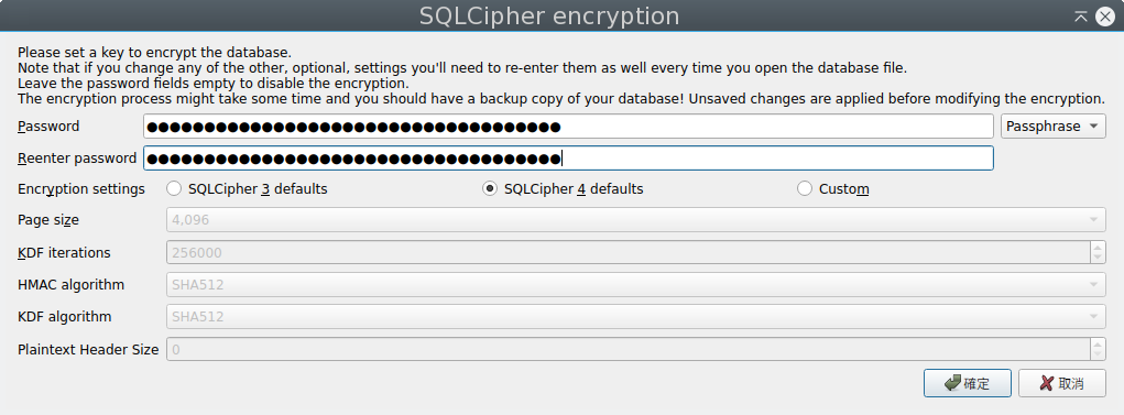 Set encryption parameters to match the new database